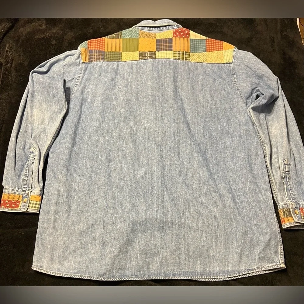 Vtg G.H.Bass Patchwork Denim Shirt/Light Jacket Women’s Large - Picture 5 of 8